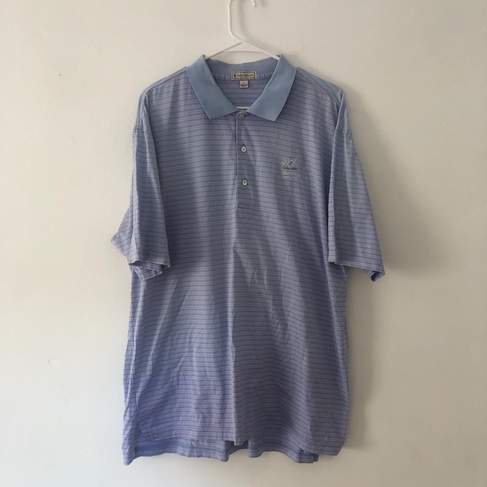 Mens Large Peter Millar Blue Purple White Stripes Golf Polo